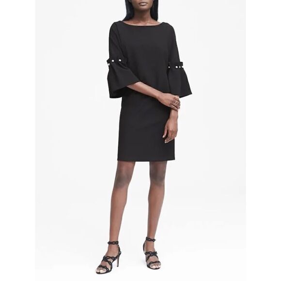 Banana Republic Dresses & Skirts - Banana Republic Navy Blue Bell Sleeve Shift Mini Dress with Pearl Accents